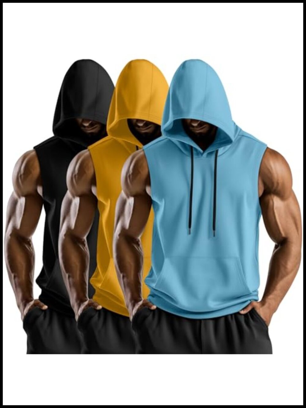 Men's 3 Pack Hooded Tank Tops Sleeveless Muscle Shirts Gym Workout Tops